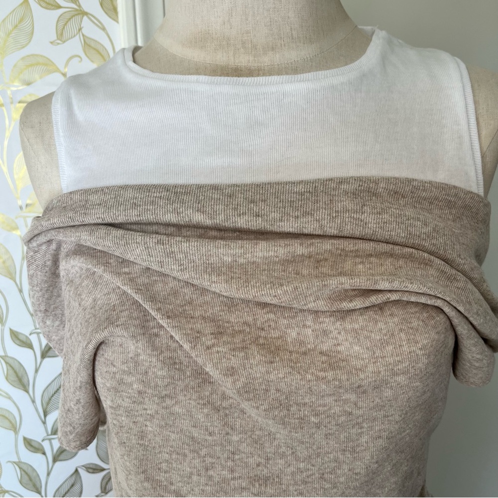 Zara Asymmetrical Double Layer TShirt Beige Sz.L - Picture 6 of 9